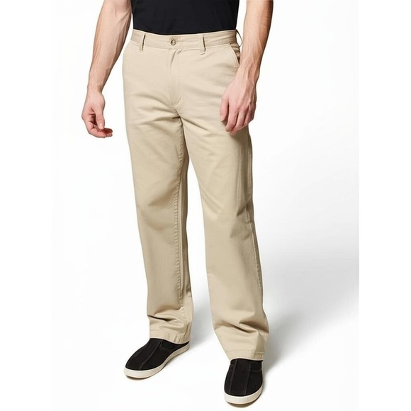 Chaps Other - CHAPS Mens Khakis Tan Size 34W 32L Flat Front Belt Loops Classic Casual